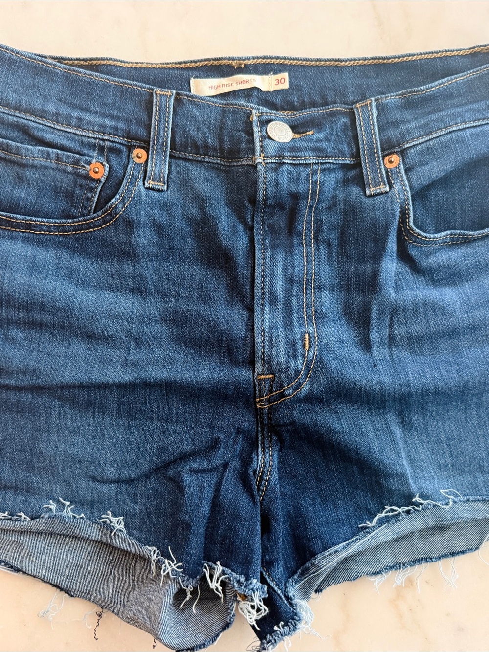 Levi's Dark Blue High-Rise Denim Jean Shorts